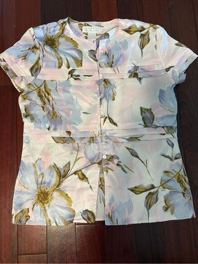 Gramercy by Alice Roi Pastel Floral Tiered Short Sleeve Blouse Size XS